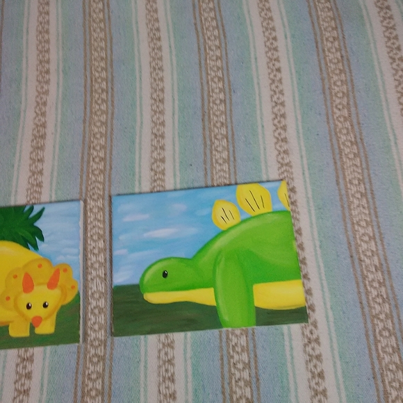 DINOSAUR PAINTINGS SET OF 2 CHILDREN'S ROOM DECOR - Picture 6 of 12